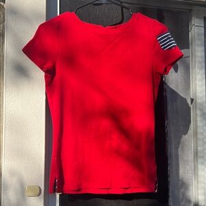 Ralph Lauren Red Top with Navy Striped Detail